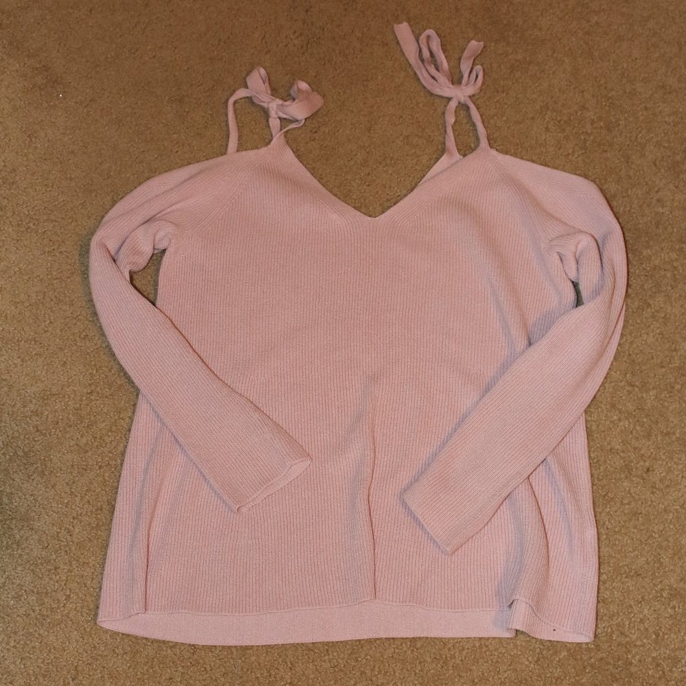 LOFT Tie Shoulder Sweater - Sz Med Blush Pink